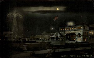 Ocean View VA Amusement Park at Night Newport News Cancel c1910 Postcard