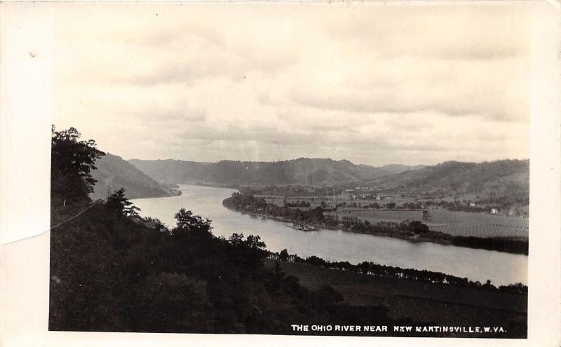 New Martinsville West Virginia & Farm Fields~Ohio River in Foreground~c1930 RPPC