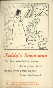 Teddy Tail of the Daily Mail Snowman Mouse Makes Snowman Fantasy Postcard