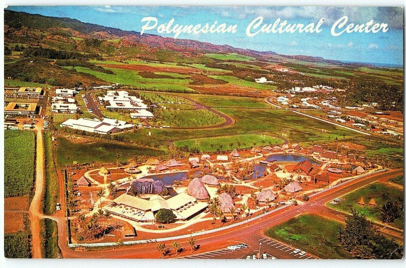 Hawaii Polynesian Cultural Center Birdseye View Oahu  Church College Postcard