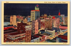 Building City Lights Nigh Scene Heart of Dallas Texas TX Vintage Postcard
