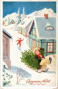 CPA AK Boy on a Sled - Christmas - Artist Signed CHILDREN (1293194)