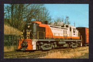 RI Providence & Worcester Railroad Train Woonsocket Rhode Island Postcard RR