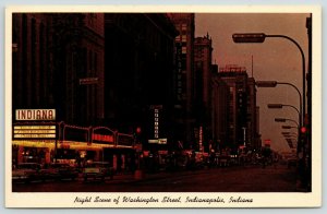 Indianapolis~Washington Street Neon Night Lights~Indiana Theatre Marquee~1960 