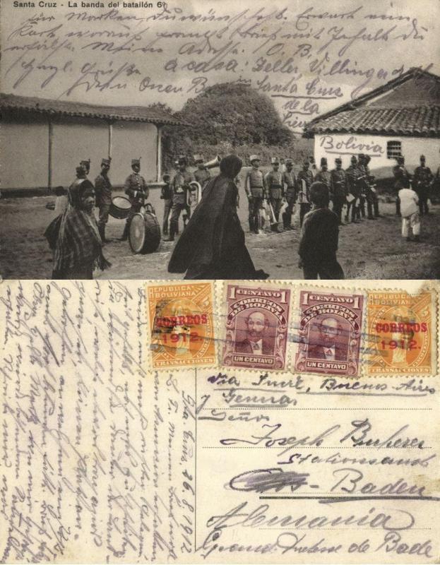 bolivia, SANTA CRUZ, La Banda del Batallón 6°, Military Music Band 1912 Postcard