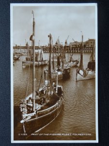 Kent FOLKESTONE HARBOUR Part of the Fishing Fleet c1930s RP Postcard Valentine