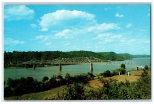 Free Bridge Crossing Ohio River From Milton KY To Madison Indiana IN Postcard 