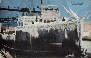 Duluth MN Steamer Ship Covered in Ice c1910 Postcard