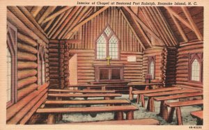 Vintage Postcard 1930's Interior Chapel Restored Fort Raleigh Roanoke Island NC