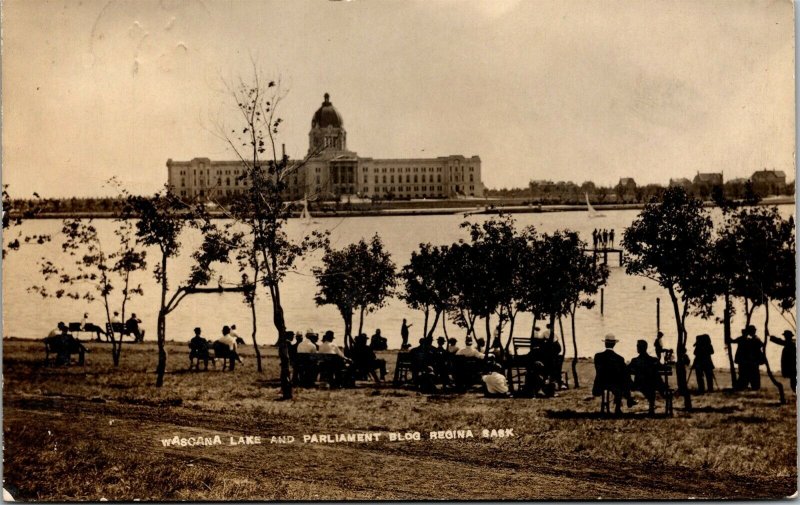 Vtg Wascana Lake Parliament Building Regina Saskatchewan 1910s RPPC Postcard