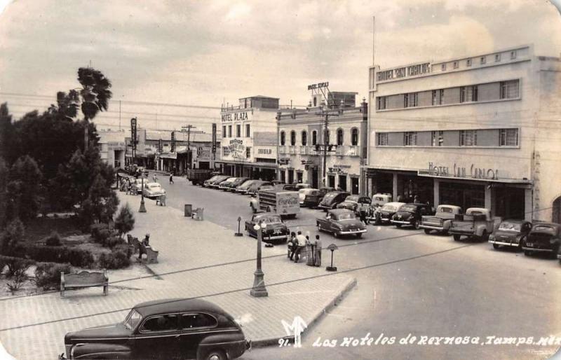 Reynosa Mexico Hotels Street Scene Real Photo Antique Postcard J40076