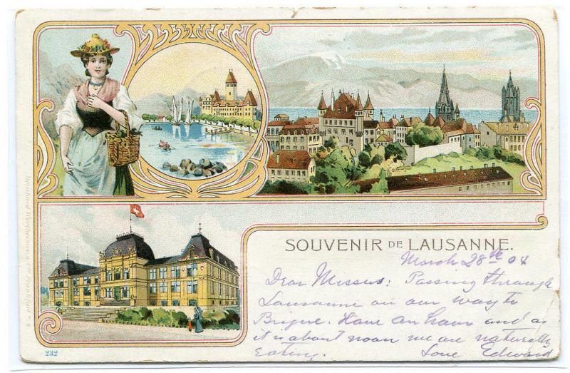 Souvenir de Lausanne Switzerland 1908 postcard