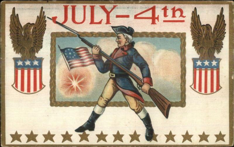 4th Fourth of July Revolutionary War Soldier Bayonet Gun c1910 Postcard