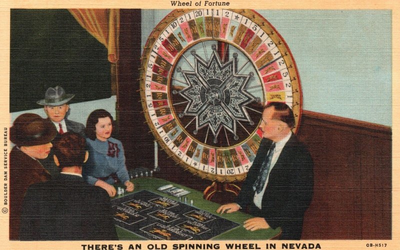 Vintage Postcard Wheel of Fortune There's an Old Spinning Wheel in Nevada