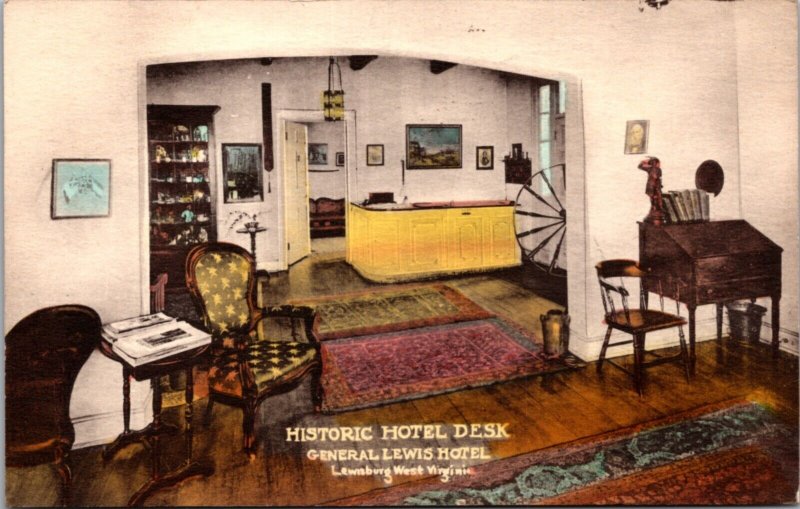 Hand Colored PC Historic Hotel Desk General Lewis Hotel Lewisburg West Virginia