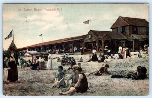 1908 EASTON BEACH NEWPORT RHODE ISLAND*RI*SUN BATHERS AMERICAN FLAGS POSTCARD
