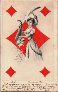 Art Nouveau Women Cart Game Vintage Postcard C110
