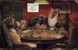 Chattanooga TN JR Barnes Coal Co Dogs Playing Poker Gambling Ad c1910 PC