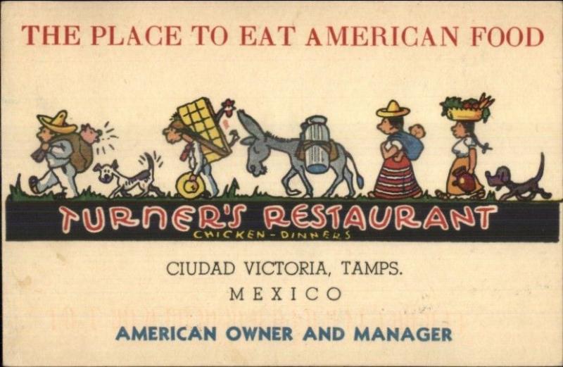 Ciudad Victoria Tamps Mexico Turner's Restaurant American Food Postcard