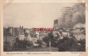 FRANCE 1914-15 Guerre REIMS Incendie de la Cathedrale, birds eye view city, fire 