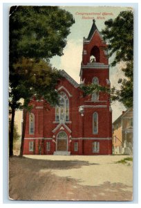 c1910's View Of Congregational Church Hudson Michigan MI Posted Antique Postcard 