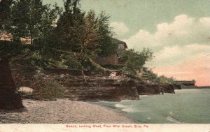 Vintage Postcard 1910's Beach Looking West Four Mile Creek Erie PA Ocean