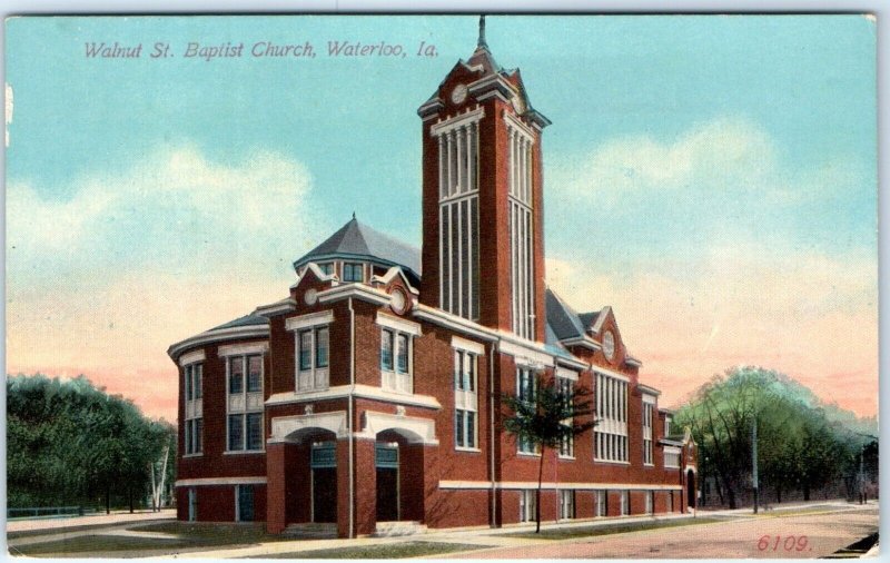 c1910s Waterloo, IA Walnut St. Baptist Church Chapel Litho Photo Postcard A61