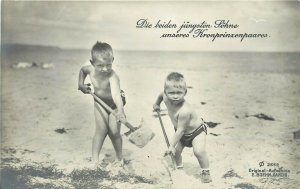 RPPC German Royalty Crown Prince Wilhelm's 2 Youngest Sons on the Beach 2552