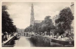 Amsterdam Holland~Prinsengracht~Boats Along Canal~1931 RPPC Postcard