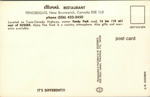 Vtg Alcorn's Restaurant Penobsquis New Brunswick Canada Postcard