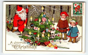 Christmas Postcard Santa Claus Tree Lit Candles Children 1916 Stecher Series 55