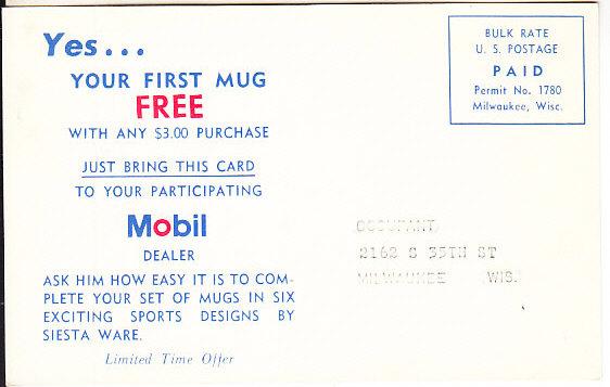 Mobil Free Sportsman's Mug Post Card Mailer