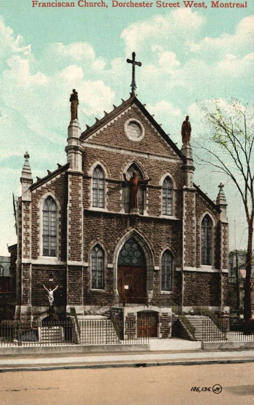 Vintage Postcard Franciscan Church In Dorchester Street West Montreal Canada