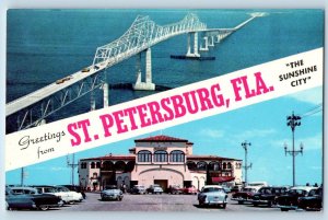 St Petersburg Florida FL Postcard Greetings  Sunshine City Multiview Banner 1960