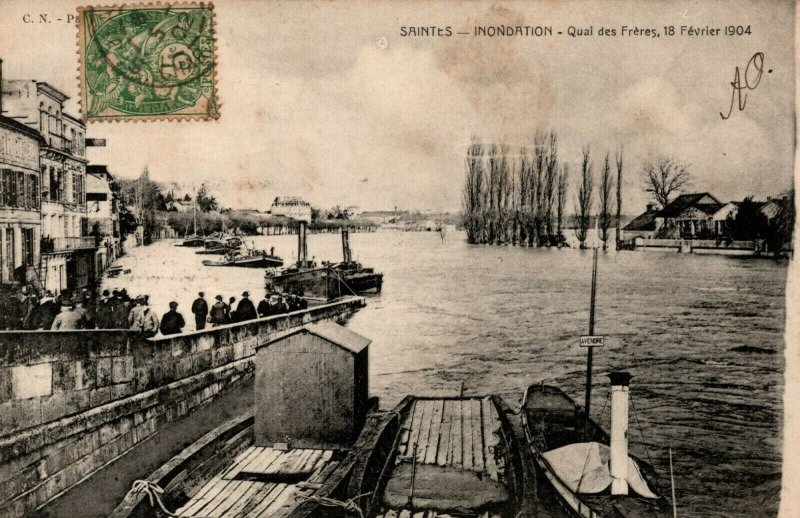 France Saintes Inondation Quai Des Fréres Vintage Postcard 03.96