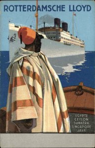 Poster Art Steamship African Man ROTTERDAMSCHE LLOYD Line Postcard c1915