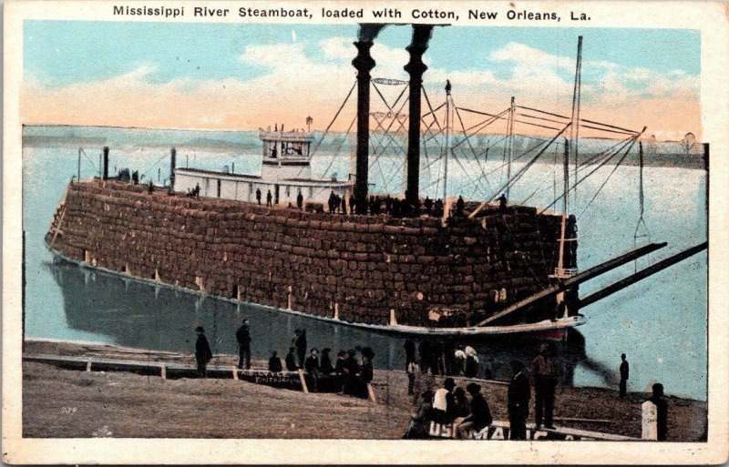 Louisiana New Orleans Mississippi River Boat Loaded With Cotton