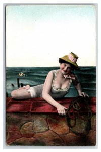 Bathing Beauty Lot off 2 Women in Hat  And Bathing Suit UNP DB Postcard S4