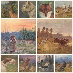 Lot of 15 vintage artist postcards hunting themed animals that can be hunted
