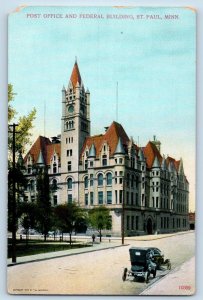 St Paul Minnesota MN Postcard Post Office Federal Building Classic Cars c1910