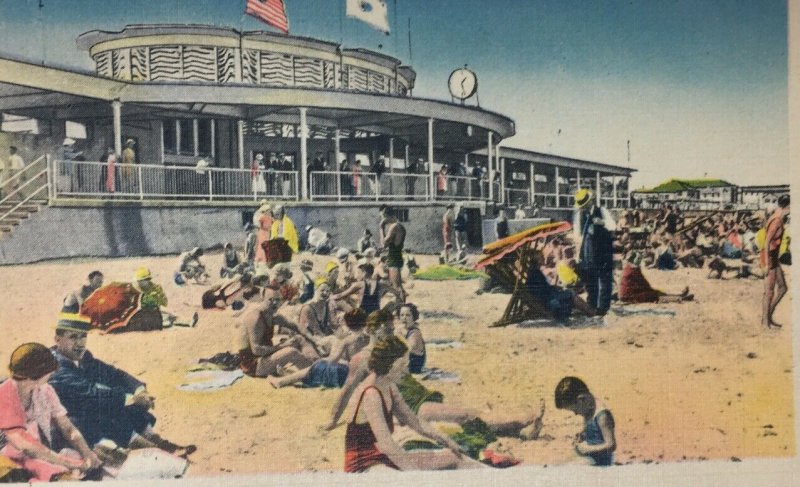 Nantasket Beach MA Postcard Showing Rear End of State Bath House Beach Swimsuits