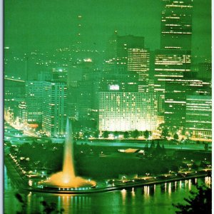 c1960s Pittsburgh, PA Fountain Point Park @ Night Chrome Photo Postcard Vtg A68