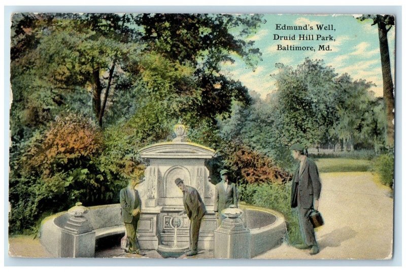 1912 Edmund's Well Druid Hill Park Gentle Man Baltimore Maryland MD Postcard