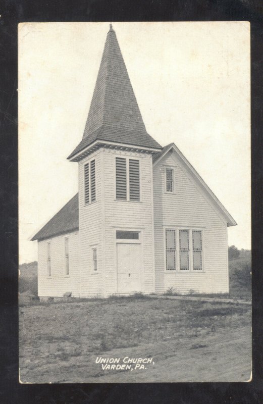 VARDEN PENNSYLVANIA UNION CHURCH BUILDING VINTAGE REAL PHOTO POSTCARD PA.