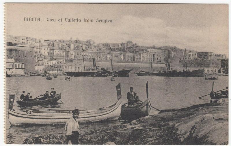 Malta View Of Valetta From Senglea PPC Unposted c 1910s Note Steam Ships