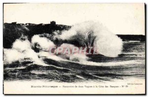 Old Postcard Biarritz Scenic Encounter Between Two Waves at the Cote des Basques