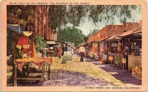 c1935 LOS ANGELES CALIFORNIA OLVERA STREET EL PASO DE LA LINEN POSTCARD 41-95