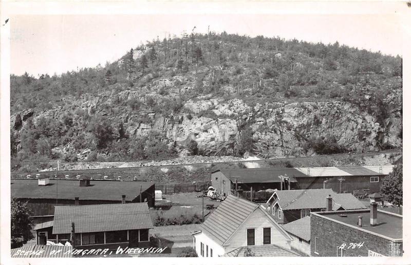 Wisconsin Wi Postcard Real Photo RPPC c40s NIAGARA Railroad DEPOT Bank 