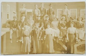 RPPC Group Young People Student Boy Pipe Whiskey Bottle Real Photo Postcard U14
