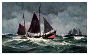 Sail Boats Navigating Rough Water Boat Postcard